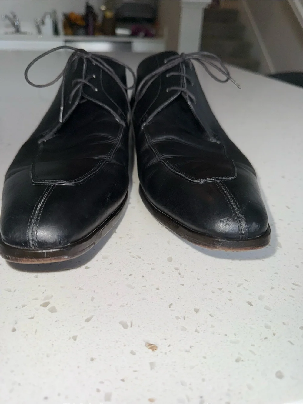 Santoni Black Leather Derby Shoes
